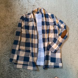 Egs Navy Buffalo Check Elbow Patch Cardigan